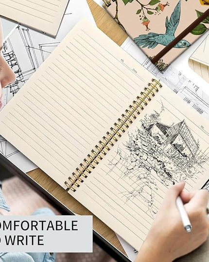 Spiral Journal Notebook, A5 Cute Notebooks for Women Men, College Ruled Hardcover Notebook for Work & Note Taking, 60 Pages Double-Wire Journals for Writing, Cute Blue Birds