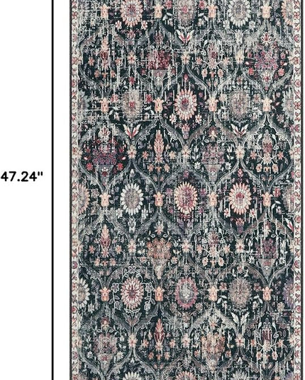 Lahome Kitchen Rugs Non Slip Washable Rugs for Entryway, 2x4 Rug Non-Slip Moroccan Trellis Ultra-Thin Indoor Door Mat Small Carpet for Bathroom Bedroom Entry, Black/Multi