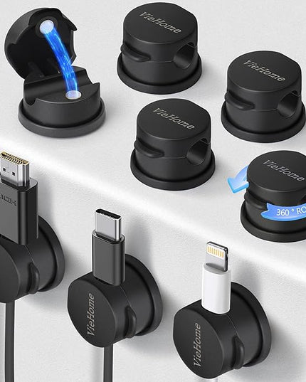 8 Pack Magnetic Cable Management Clips - Ideal Cord Holder for Nightstand, Desk, Charger Holder - Phone Cord Holder w/360 Rotation