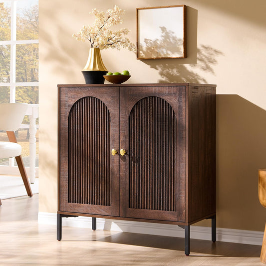 IFGET 34" Tall Modern Arched Sideboard Buffet Cabinet with Storage, Brown