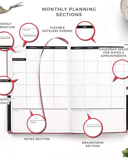 Smart Planner Pro – Undated Daily Planner – Small A5 – Achieve Goals & Increase Productivity – Weekly, Monthly, Work Sections, Organizer Diary with Back Pocket, 3 Satin Bookmarks & Pen Holder