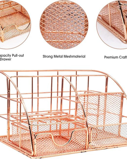 Rose Gold Desk Organizers and Accessories Office Supplies Set Stapler, Pen Holder, Phone Holder, Scissors, Pen, Ruler, 30 Paper Clips, 22 Binder Clip, 20 Tacks and 1000pcs Staples