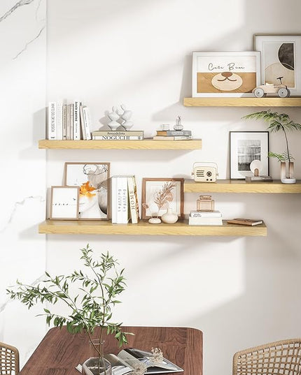 RICHFOCUS 40Inch Floating Shelves for Wall 2 Pack Shelves for Bedroom|Kitchen|Bathroom Wall Mounted Rustic Wood Floating Shelf with Invisible Brackets for Books|Storage|Decor, Oak