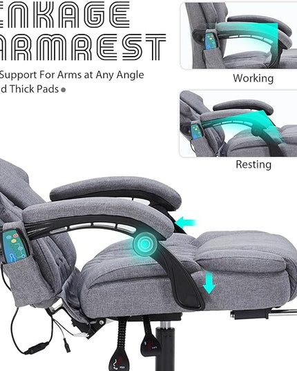 Massage Office Chair with Heat,Reclining Office Chair with Foot Rest,6 Points Vibration Home Desk Chairs for Heavy People 400lbs,Ergonomic Managerial Executive Chair (Grey)