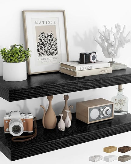 RICHFOCUS 36Inch Floating Shelves for Wall 2 Pack Shelves for Bedroom|Kitchen|Bathroom Wall Mounted Rustic Wood Floating Shelf with Invisible Brackets for Books|Storage|Decor, Black