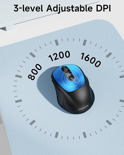 memzuoix Wireless Mouse, 2.4GHz Nano Receiver, 3 DPI Levels (800/1200/1600), 6 Buttons, Compatible with PC/Mac/Laptop (Blue)