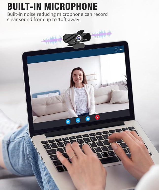 Tewiky 1080P Webcam with Microphone and Rotatable Tripod Wide Angle Camera for Desktop PC or Laptop Computer,Plug and Play, for Zoom/Skype/Teams, Conferencing and Video Calling