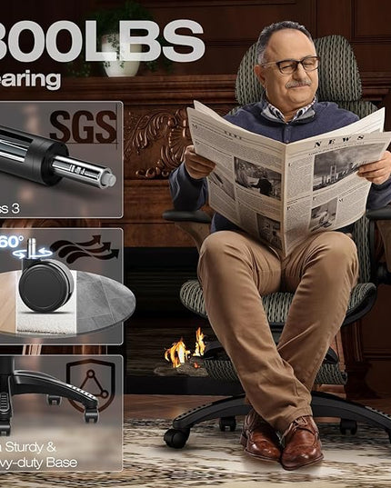 ELABEST X100 Ergonomic Office Chair with Footrest, Big and Tall Home Desk Chair with 5D Flip-Up Arms, Adjustable 3D Lumbar Support,High Back Rolling Computer Chair, Swivel Mesh Chairs (Coffee Break)