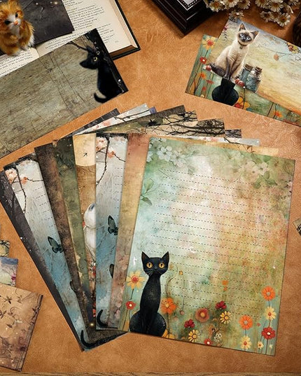 TaoBary 160 Pcs Stationery Paper Set 50 Double Sided Stationery Papers with 50 Matching Envelopes and 60 Round Dot Sticker, 10 Design(Kitten,8.5 x 11 Inch)