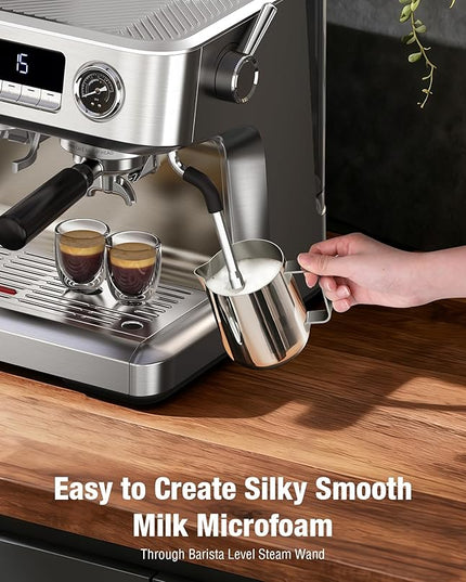 Kndko 20 Bar Espresso Machines with Grinder, Double Boiler Espresso Maker with Milk Frother Steam Wand, Programmable Coffee Maker for Home Cappuccino Latte & Americano