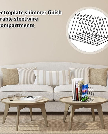 Shimeyao 6 Pieces Magazine Holder Triangle File Holder Book Record Metal Vinyl Record Storage Magazine Rack Multifunction Triangle File Organizer Sorter for Decor Home Office (Black)