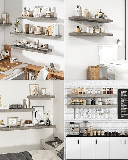 RICHFOCUS 40Inch Floating Shelves for Wall 2 Pack Shelves for Bedroom|Kitchen|Bathroom Wall Mounted Rustic Wood Floating Shelf with Invisible Brackets for Books|Storage|Decor, Grey
