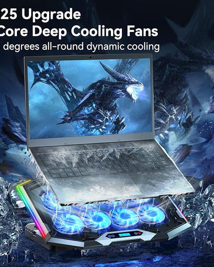 ICE COOREL Gaming Laptop Cooling Pad with 8 Cooling Fans, Laptop Fan Cooler Pad for 15-17.3 Inch, Notebook Cooler Stand with 6 Height Adjustable, RGB Cooling Pad with Two USB Port + Phone Stand