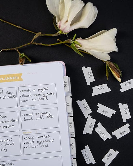 DiverseBee Laminated Planner: 24 Peel and Stick Tabs (12 Monthly, 4 Blank), Sand Color Dividers