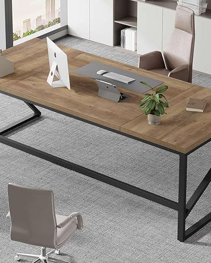 HSH Extra Large Home Office Desk, Rustic Wood and Metal Computer Desk for 2 People, 78 Inch Long Executive Writing Study Gaming Double Desk Workstation, Bedroom Living Room PC Table for 2 Monitors
