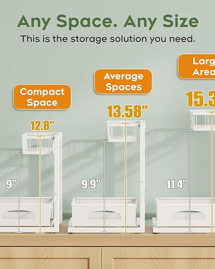 Under Sink Organizer and Storage, Height Adjustable Cabinet Organizer with Slide Out Drawer, Pull Out Under Sink Storage, Multi-Purpose 2 Tier Sink Shelves for Kitchen Bathroom Pantry (White, 1 Pack)