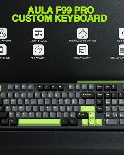 AULA F99 Pro Wireless Mechanical Keyboard with Knob,Creamy Sound,Tri-Mode BT5.0/USB-C/2.4GHz Hot Swappable Keyboard,Gasket Structure,RGB Backlit Computer Gaming Keyboards