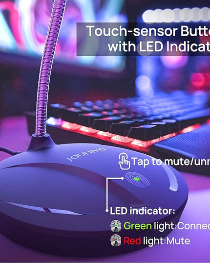 JOUNIVO USB Microphone for Computer, PC/Laptop Mic, Mute Button with LED Indicator, 360 Degree Gooseneck Design, Desktop Microphone for Streaming, Recording, Dictation, Podcasting, YouTube, JV610