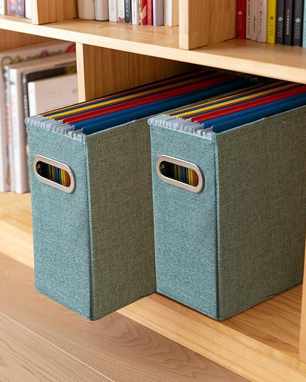 4 Packs Letter Size File Organizer, File Folders Organizer, Fabric Storage Box, Collapsible Paper Organizer with Metal Handle, Smooth PVC Rails, Only Box (Green)