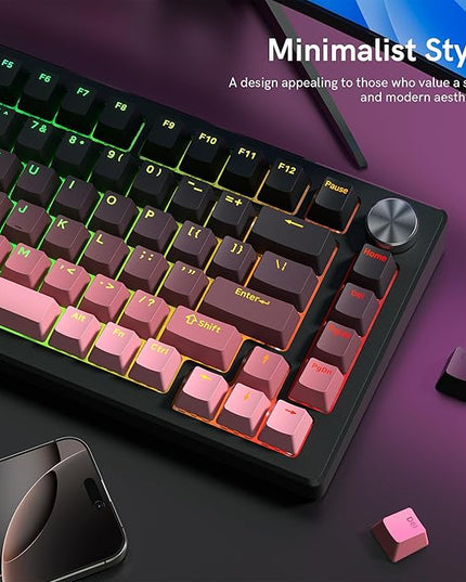 PBT Key caps, Double Shot Shine Through Custom Keycaps, Gradient Keycaps Cherry Profile, Minimalist Style Keyboard Keycap for Mechanical Keyboard (Pink)