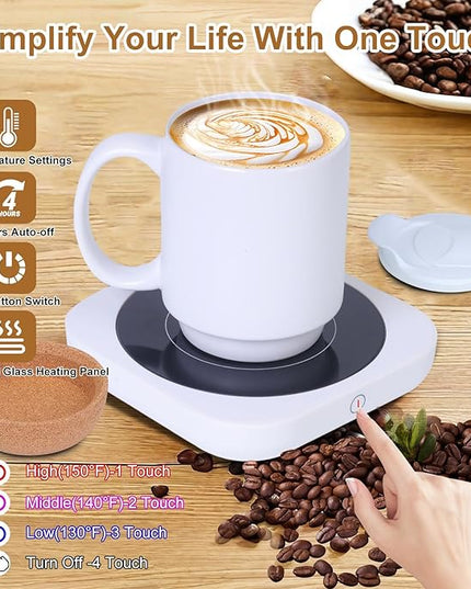 Coffee Mug Warmer & Mug Set for Desk, Electric Coffee Cup Warmer with Ceramic Mug, Smart Heated Coffee Mug with Auto Shut Off for Office/Home, Christmas/Birthday/Coffee Gifts for Men & Women,White