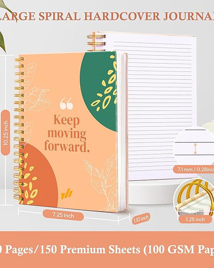 Hardcover Spiral Journal, 10.25" x 7.25", 300 Pages Large College Ruled Notebook for Women, Ideal for Writing, Journaling, Note-Taking, Work, School