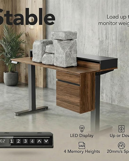 ErGear Electric 47 inch Standing Desk with Drawers and File Cabinet, Adjustable Stand up Desk with Storage, Ergonomic Sit Stand up Table Compatible Monitor Stand, Black Walnut