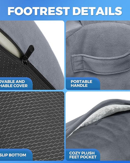 Foot Rest for Under Desk at Work with 3 Adjustable Heights Foam Under Desk Footrest with Washable Cover,Foot Stools for Office,Home and Car,Grey