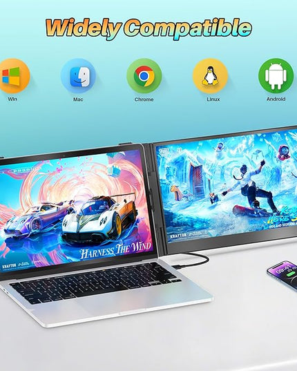 14" Laptop Screen Extender Ultra-Thin, Lightweight Portable Dual Laptop Monitor Extender with Speaker, FHD 1080P Travel Display, Plug & Play, HDMI/USB-A/Type-C for Laptops, Works with Win/Mac/Android