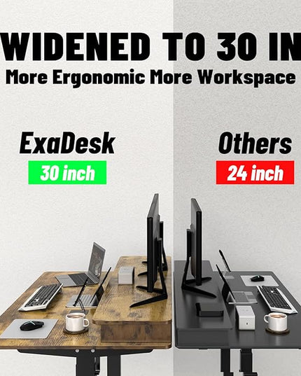 55 * 30 Inches Electric Standing Widened Desk Adjustable Height with 4 Drawers, Double Storage Shelves Stand Up Desk, Home Office Workstation Sit Stand up Desk (Rustic Brown)