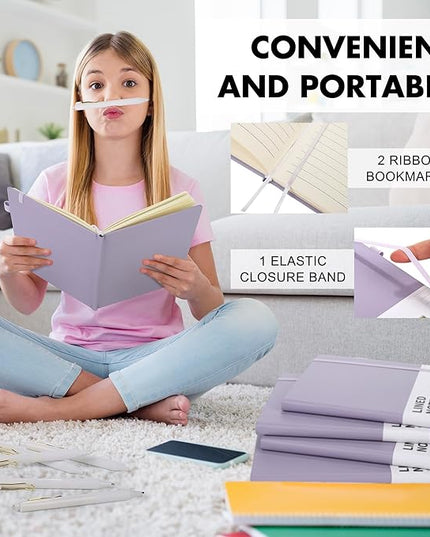 Aodaer 30 Set Lined Notebook Journals with Pens A5 Notebooks 100 GSM College Ruled Hardcover Notebook PU Leather Notepad with Pen Holder for Office School, 5.7 x 8.3 Inches, Lavender