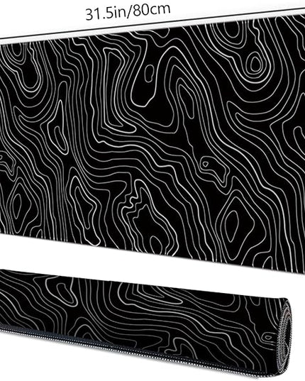 Gaming Mouse Pad XXL XL Large Mouse Mat Long Extended Mouse Pad Desk Mat Non-Slip Rubber Mice Pads Stitched Edges Thin Pad (Topographic Map Balck)