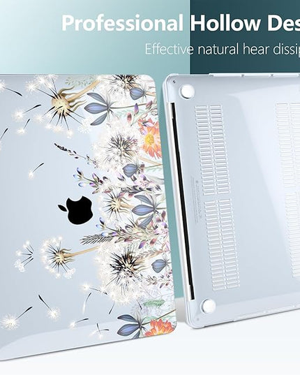 DONGKE Compatible with MacBook Pro 13 inch Case 2024 2023-2020 Release A2338 M2/M1 A2251 A2289 with Retina Display & Touch ID, Plastic Hard Shell & Keyboard Cover & Screen Film - Dandelion