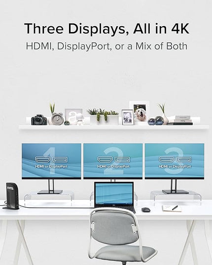 Plugable 13-in-1 USB C Docking Station 4K Triple Monitor with 100W Power Delivery | USB C Dock for Windows, Mac, ChromeOS, Thunderbolt | Driver Required | 3X HDMI and 3X DisplayPort (UD-ULTC4K)