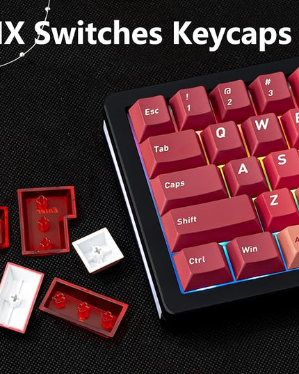 PBT/PC Material Keycaps 160 Keys, Gradient Red Clear keycaps, Cherry Profile Key caps Red Crystal keycap Set, Custom Key caps Compatible with 60%/65%/75% Mechanical Keyboards
