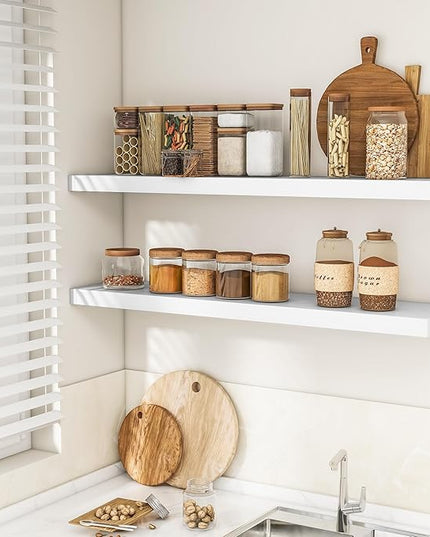 RICHFOCUS 48Inch Floating Shelves for Wall 2 Pack Shelves for Bedroom|Kitchen|Bathroom Wall Mounted Rustic Wood Floating Shelf with Invisible Brackets for Books|Storage|Decor, White