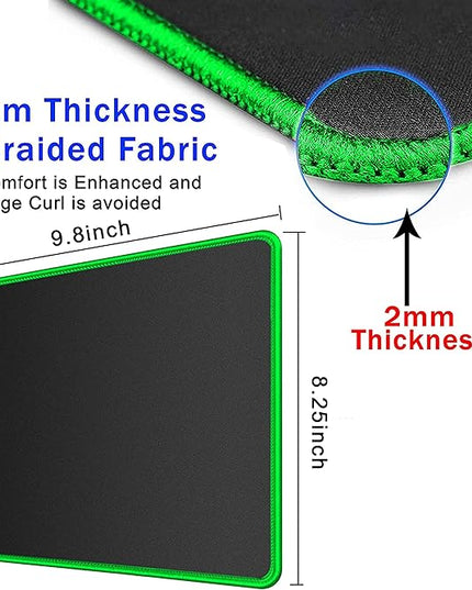 SaiTech IT 20 Pack Gaming Mouse Pad, Water Resistance Coating Natural Rubber Gaming Mouse Pad with Stitched Edges & Non-Slippery Rubber Base (9.84 x 8.27 Inch) - Black with Green Stitched Border