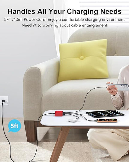 USB C Fast Charger 100W GaN 6 Port Type USB C Charging Station Hub Block Wall Charger Power Strip Adapter Plug Cube Brick 3 USB A for iPad iPhone 17 16 15 14 13 12 11 Pro Max