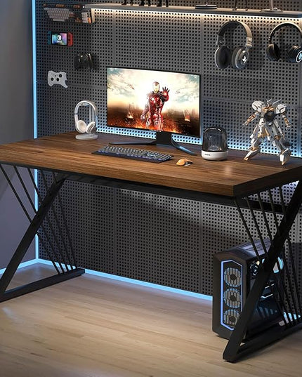 FOLUBAN Home Office Desks, Modern Wood and Metal Writing Study Work Table, Industrial Computer Desk for Bedroom Living Room, Rustic Walnut, 47 Inch