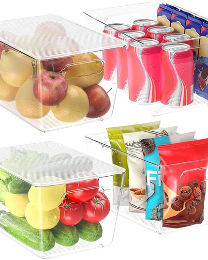 BALEINE Clear Stackable Storage Bins with Lids, Plastic Containers with Handle for Pantry Organizers and Storage, Plastic Bins for Fridge, Kitchen, Bathroom, Cabinet (11x7.5x6, 4PK)