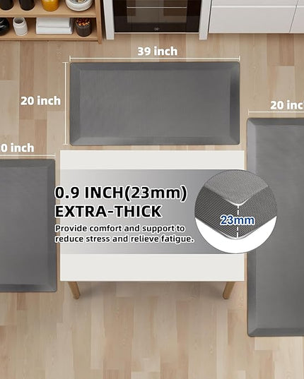 Anti Fatigue Kitchen Mats for Floor, Grey 9/10 Extra Thick Cushioned Standing Desk Mat, Comfort Memory Foam Ergonomic Kitchen Rugs and Mats Non-Slip Waterproof for Office, Kitchen, Sink, 20" x 32"