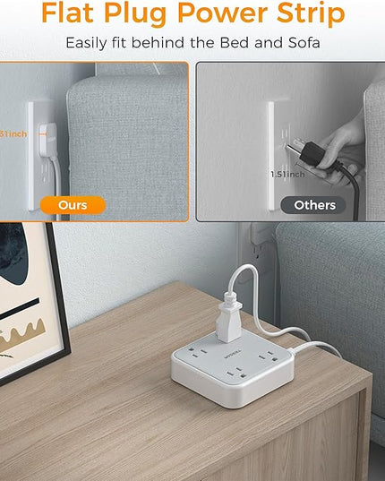 10 FT Surge Protector Power Strip, TESSAN Extension Cord Flat Plug with 4 Widely Outlets Extender, Indoor Desk Charging Station with Surge Protection for Home, Office Supplies, Dorm Room Essentials