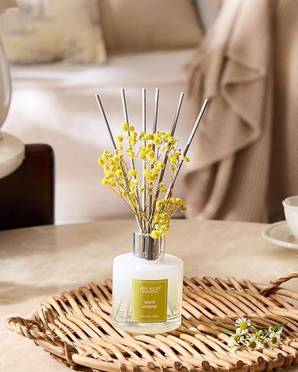 Airkeep Reed Diffuser Set,3.38 fl oz (100 ml) - White Jasmine Oil Diffusers with 8 Reed Sticks, Home Fragrance Reed Diffuser for Bathroom Shelf Decor