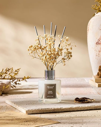 Airkeep Reed Diffuser Set,3.38 fl oz (100 ml) - Clean Cotton Oil Diffusers with 8 Reed Sticks, Home Fragrance Reed Diffuser for Bathroom Shelf Decor