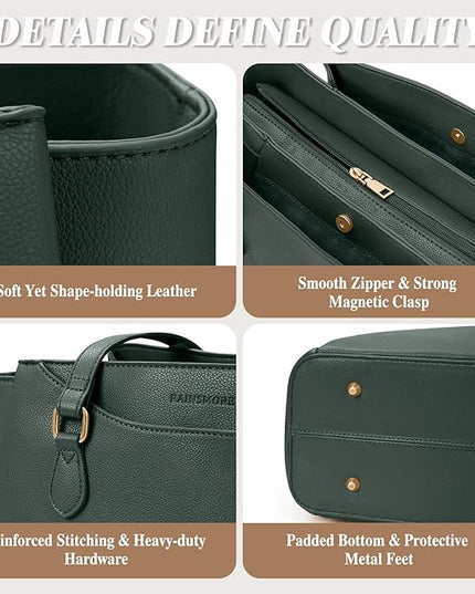 RAINSMORE Laptop Bag for Women 15.6 Inch Work Tote Bags Waterproof Computer Bags Leather Professional Laptop Purse Womens Laptop Briefcase Large Handbag for Office Teacher Travel, Green