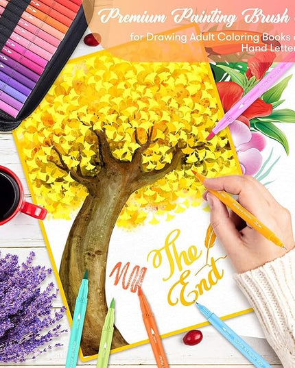 Soucolor Art Supplies for Adults, 72 Colors Dual Tip Brush Fine Tip Markers, Art Kit Drawing Set with Art Case Coloring Set, Art Set Art Supplies