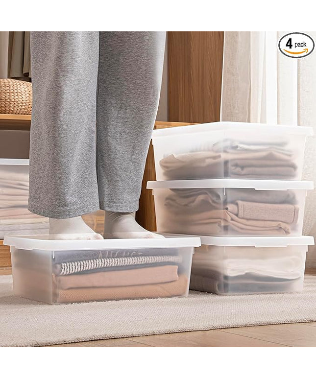 15 Quart Stackable Plastic Storage Bins with Lids,Container to Organize Shoes and Crafts on Closet Shelves,Garage, Totes, Tubs Boxes Organizing 4 Pack (4L)