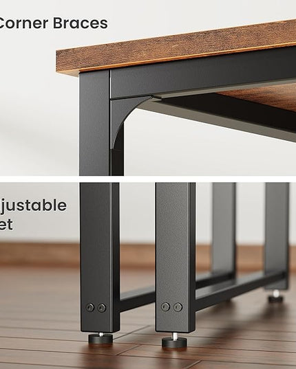 Huuger 71 x 31.5 Inch Desk with Power Outlets & USB-C, 1.2 Inch Thicker Desktop, Robust Metal Tubes, Deep Computer Desk, Heavy Duty Office Desk, Work Desk, Rustic Brown and Black