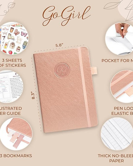 GoGirl Self-care Journal – Daily Mental Health Notebook with Mood & Wellness Trackers – Personal Development, Meditation & Reflection Journal for Women – Hardcover, Lasts 3 Months (Rose Gold)