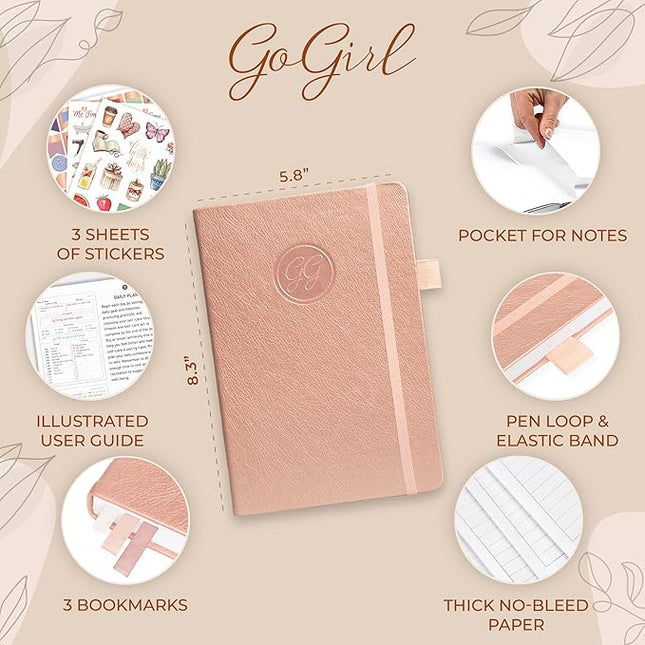 GoGirl Self-care Journal – Daily Mental Health Notebook with Mood & Wellness Trackers – Personal Development, Meditation & Reflection Journal for Women – Hardcover, Lasts 3 Months (Rose Gold)